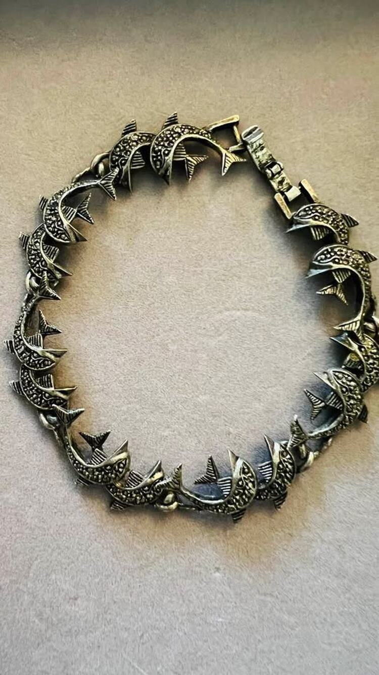Vintage Marcasite Dolphin Link Bracelet